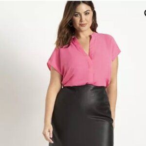 Eloquii Size 18 Women's Notch Collar Blouse Pink Semi Sheer Office Top Button